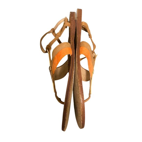 Tory Burch Bar Logo Flat Sandals Coral Tan Suede Size 8.5 Boho Prairie Preppy - Picture 12 of 12